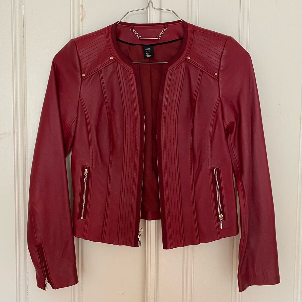 NWOT RARE Red REAL Cropped Leather Jacket